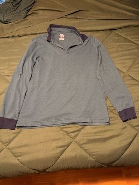 St. John Bay green and white Striped Long Sleeve Polo with Contrast Collar